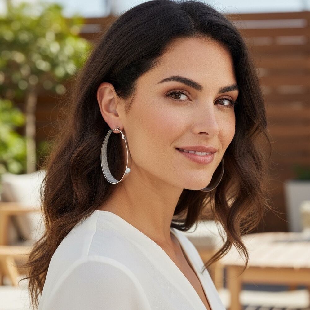 Guess Silver Hoop Earrings Textured Large Statement Hoops